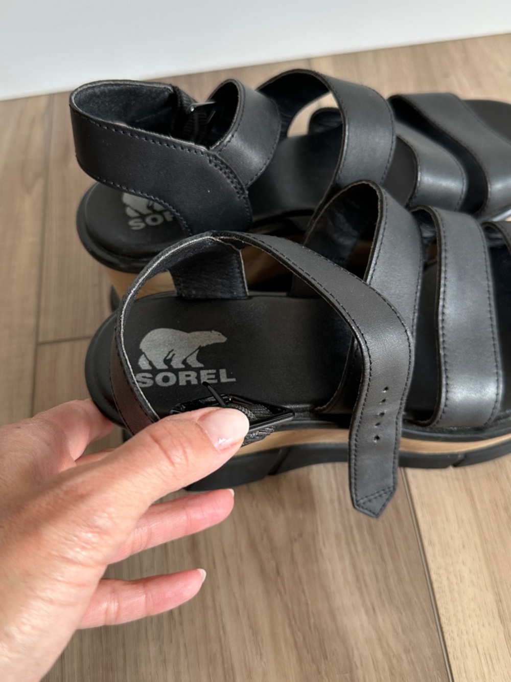 Sorel Black Leather Multi-Strap Women's Sandal